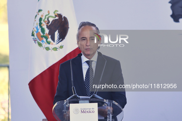 Eduardo Tricio Hao, President of Grupo Lala, speaks during the National Agreement for the Human Right to Water and Sustainability, held at t...