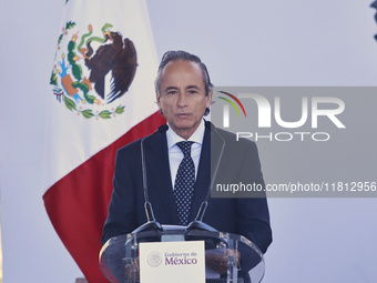 Eduardo Tricio Hao, President of Grupo Lala, speaks during the National Agreement for the Human Right to Water and Sustainability, held at t...