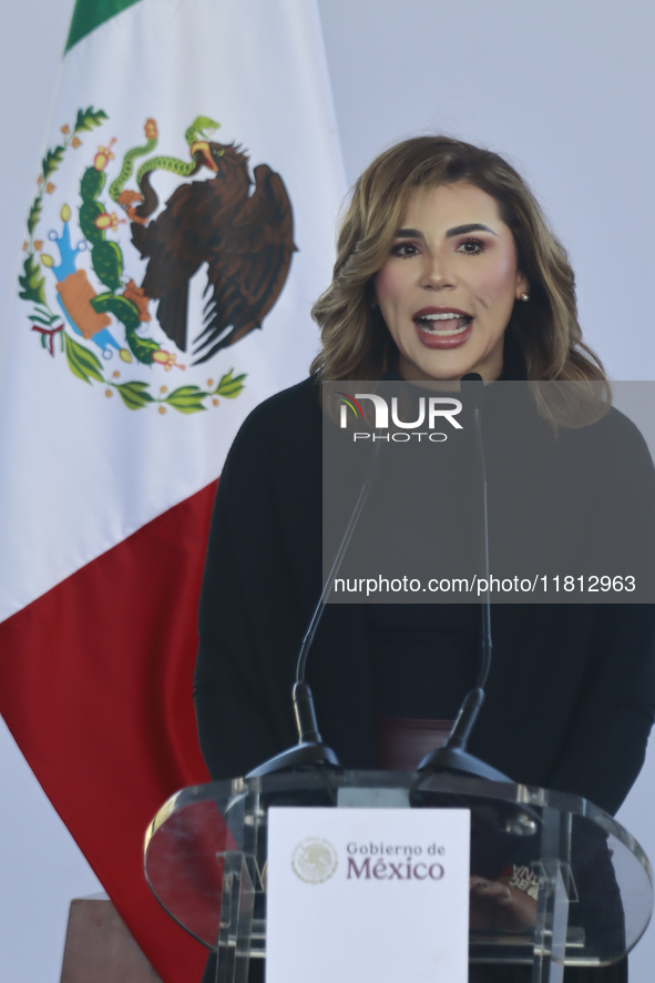 Marina del Pilar Avila, Governor of Baja California, speaks during the National Agreement for the Human Right to Water and Sustainability at...