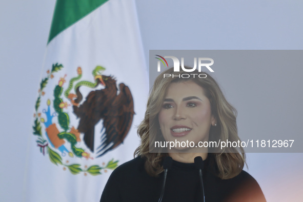 Marina del Pilar Avila, Governor of Baja California, speaks during the National Agreement for the Human Right to Water and Sustainability at...