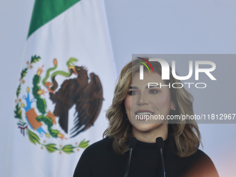 Marina del Pilar Avila, Governor of Baja California, speaks during the National Agreement for the Human Right to Water and Sustainability at...