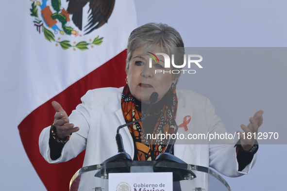 Alicia Barcena, Secretary of the Environment and Natural Resources, speaks during the National Agreement for the Human Right to Water and Su...