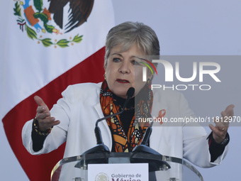 Alicia Barcena, Secretary of the Environment and Natural Resources, speaks during the National Agreement for the Human Right to Water and Su...