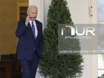 US President Joe Biden arrives to deliver remarks about the ceasefire deal on the border between Israel and Lebanon in Washington DC, USA, o...