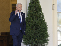 US President Joe Biden arrives to deliver remarks about the ceasefire deal on the border between Israel and Lebanon in Washington DC, USA, o...