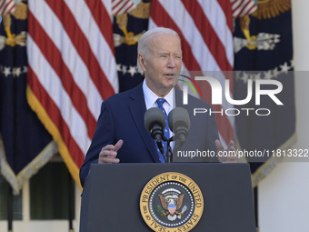 US President Joe Biden delivers remarks about the ceasefire deal on the border between Israel and Lebanon in Washington DC, USA, on November...