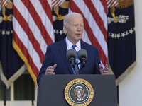 US President Joe Biden delivers remarks about the ceasefire deal on the border between Israel and Lebanon in Washington DC, USA, on November...