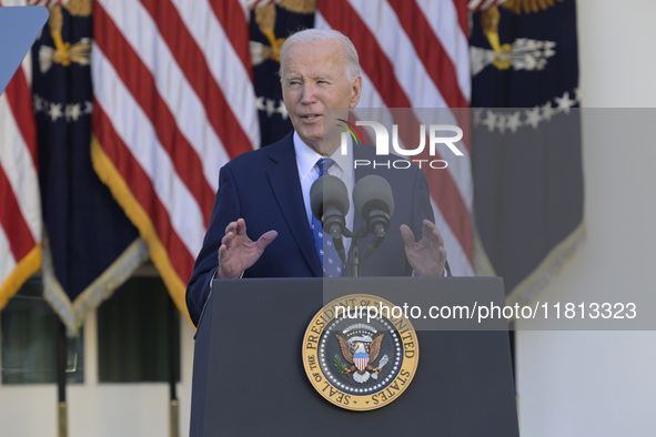 US President Joe Biden delivers remarks about the ceasefire deal on the border between Israel and Lebanon in Washington DC, USA, on November...