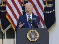 US President Joe Biden delivers remarks about the ceasefire deal on the border between Israel and Lebanon in Washington DC, USA, on November...