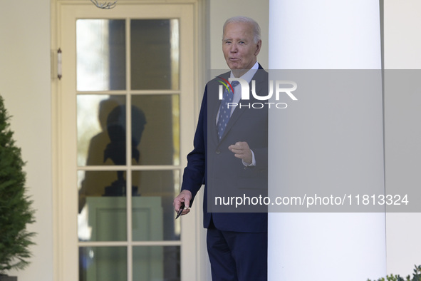 US President Joe Biden delivers remarks about the ceasefire deal on the border between Israel and Lebanon in Washington DC, USA, on November...