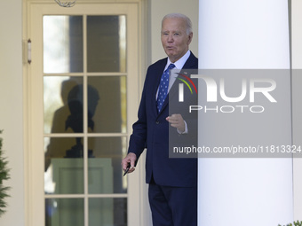 US President Joe Biden delivers remarks about the ceasefire deal on the border between Israel and Lebanon in Washington DC, USA, on November...