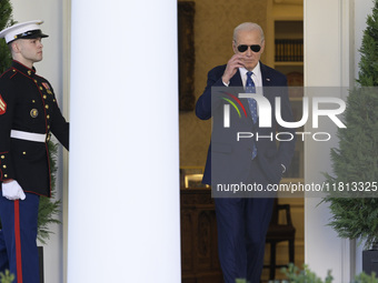 US President Joe Biden arrives to deliver remarks about the ceasefire deal on the border between Israel and Lebanon in Washington DC, USA, o...