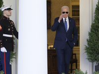 US President Joe Biden arrives to deliver remarks about the ceasefire deal on the border between Israel and Lebanon in Washington DC, USA, o...