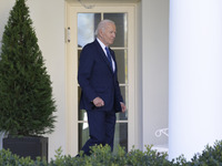 US President Joe Biden arrives to deliver remarks about the ceasefire deal on the border between Israel and Lebanon in Washington DC, USA, o...