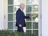 US President Joe Biden arrives to deliver remarks about the ceasefire deal on the border between Israel and Lebanon in Washington DC, USA, o...