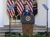 US President Joe Biden delivers remarks about the ceasefire deal on the border between Israel and Lebanon in Washington DC, USA, on November...