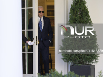 US President Joe Biden arrives to deliver remarks about the ceasefire deal on the border between Israel and Lebanon in Washington DC, USA, o...