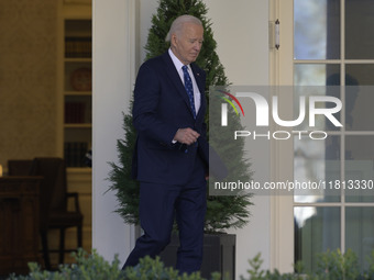 US President Joe Biden arrives to deliver remarks about the ceasefire deal on the border between Israel and Lebanon in Washington DC, USA, o...