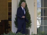 US President Joe Biden arrives to deliver remarks about the ceasefire deal on the border between Israel and Lebanon in Washington DC, USA, o...