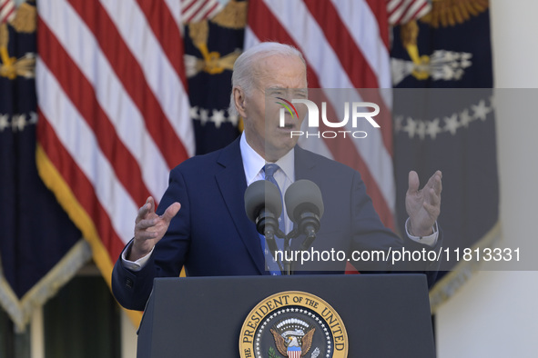 US President Joe Biden delivers remarks about the ceasefire deal on the border between Israel and Lebanon in Washington DC, USA, on November...