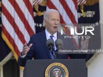 US President Joe Biden delivers remarks about the ceasefire deal on the border between Israel and Lebanon in Washington DC, USA, on November...