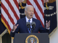 US President Joe Biden delivers remarks about the ceasefire deal on the border between Israel and Lebanon in Washington DC, USA, on November...