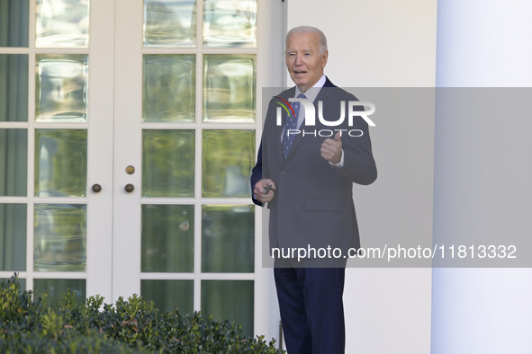 US President Joe Biden delivers remarks about the ceasefire deal on the border between Israel and Lebanon in Washington DC, USA, on November...