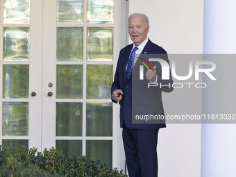 US President Joe Biden delivers remarks about the ceasefire deal on the border between Israel and Lebanon in Washington DC, USA, on November...