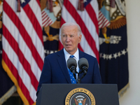 President Biden announces a ceasefire between Israel and Lebanon in the Rose Garden, United States, on November 26, 2024, before heading off...