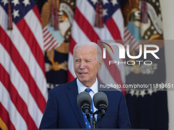 President Biden announces a ceasefire between Israel and Lebanon in the Rose Garden, United States, on November 26, 2024, before heading off...