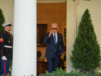 President Biden announces a ceasefire between Israel and Lebanon in the Rose Garden, United States, on November 26, 2024, before heading off...