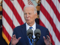 President Biden announces a ceasefire between Israel and Lebanon in the Rose Garden, United States, on November 26, 2024, before heading off...