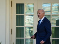 President Biden announces a ceasefire between Israel and Lebanon in the Rose Garden, United States, on November 26, 2024, before heading off...