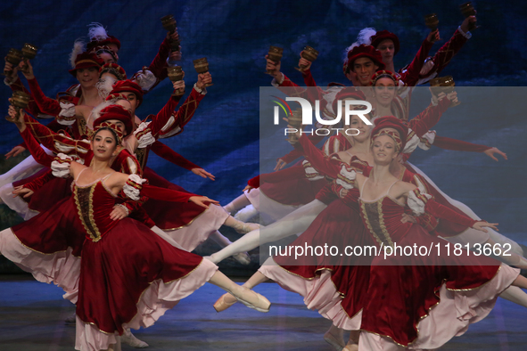 Ballet dancers perform in 'Swan Lake' at the Linkoping Concert & Congress in Linkoping, Sweden, on November 26, 2024. ''Swan Lake'' is synon...