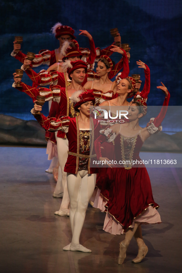 Ballet dancers perform in 'Swan Lake' at the Linkoping Concert & Congress in Linkoping, Sweden, on November 26, 2024. ''Swan Lake'' is synon...