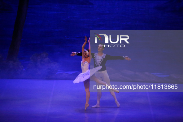 Ballet dancers perform in 'Swan Lake' at the Linkoping Concert & Congress in Linkoping, Sweden, on November 26, 2024. ''Swan Lake'' is synon...