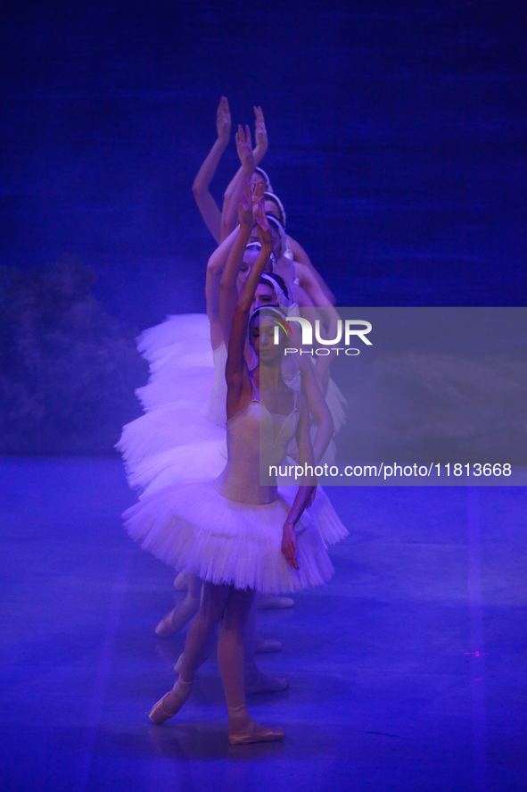 Ballet dancers perform in 'Swan Lake' at the Linkoping Concert & Congress in Linkoping, Sweden, on November 26, 2024. ''Swan Lake'' is synon...