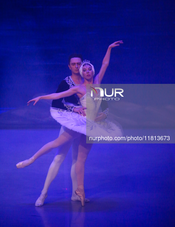 Ballet dancers perform in 'Swan Lake' at the Linkoping Concert & Congress in Linkoping, Sweden, on November 26, 2024. ''Swan Lake'' is synon...