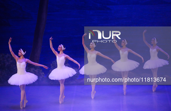 Ballet dancers perform in 'Swan Lake' at the Linkoping Concert & Congress in Linkoping, Sweden, on November 26, 2024. ''Swan Lake'' is synon...