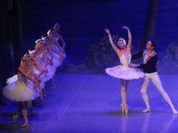 Ballet dancers perform in 'Swan Lake' at the Linkoping Concert & Congress in Linkoping, Sweden, on November 26, 2024. ''Swan Lake'' is synon...