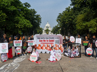 Activists of Mercy for Animals India wear chicken costumes during a protest demonstration against the use and consumption of eggs and to spr...