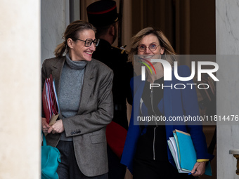 Astrid Panosyan-Bouvet, Minister of Labor, and Agnes Pannier-Runacher, French Minister for Ecological Transition and Energy, are at the Elys...