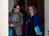 Astrid Panosyan-Bouvet, Minister of Labor, and Agnes Pannier-Runacher, French Minister for Ecological Transition and Energy, are at the Elys...