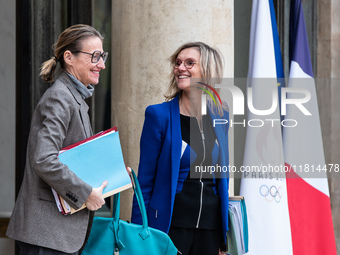 Astrid Panosyan-Bouvet, Minister of Labor, and Agnes Pannier-Runacher, French Minister for Ecological Transition and Energy, are at the Elys...