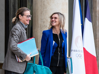 Astrid Panosyan-Bouvet, Minister of Labor, and Agnes Pannier-Runacher, French Minister for Ecological Transition and Energy, are at the Elys...