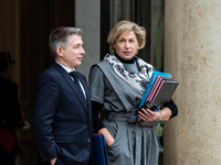 Gil Averous, Minister of Sport, and Nathalie Delattre, Minister of Relations with Parliament, attend the Council of Ministers at the Elysee...