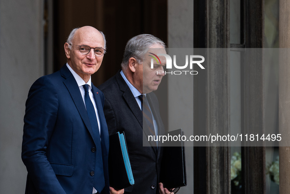 Didier Migaud, Minister of Justice, and Francois-Noel Buffet, Minister attached to the Prime Minister responsible for Overseas France, are a...