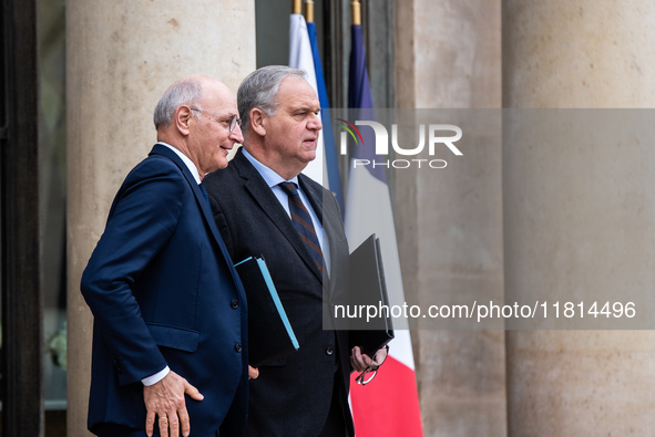 Didier Migaud, Minister of Justice, and Francois-Noel Buffet, Minister attached to the Prime Minister responsible for Overseas France, are a...