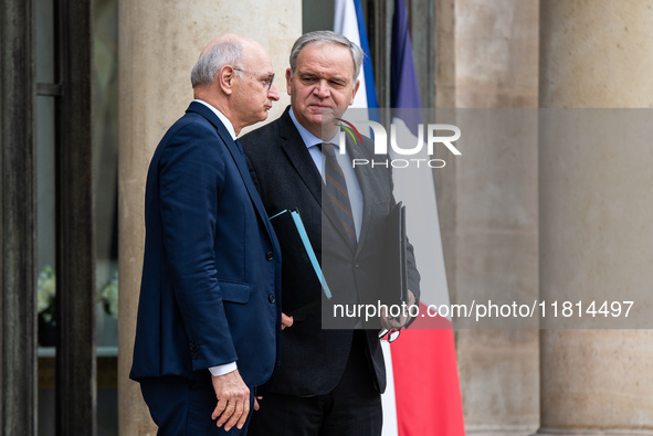 Didier Migaud, Minister of Justice, and Francois-Noel Buffet, Minister attached to the Prime Minister responsible for Overseas France, are a...