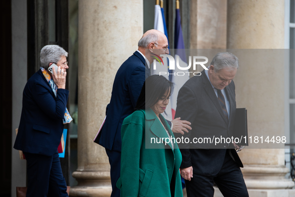 The ministers exit the Elysee Palace at the end of the Council of Ministers in Paris, France, on November 27, 2024. 